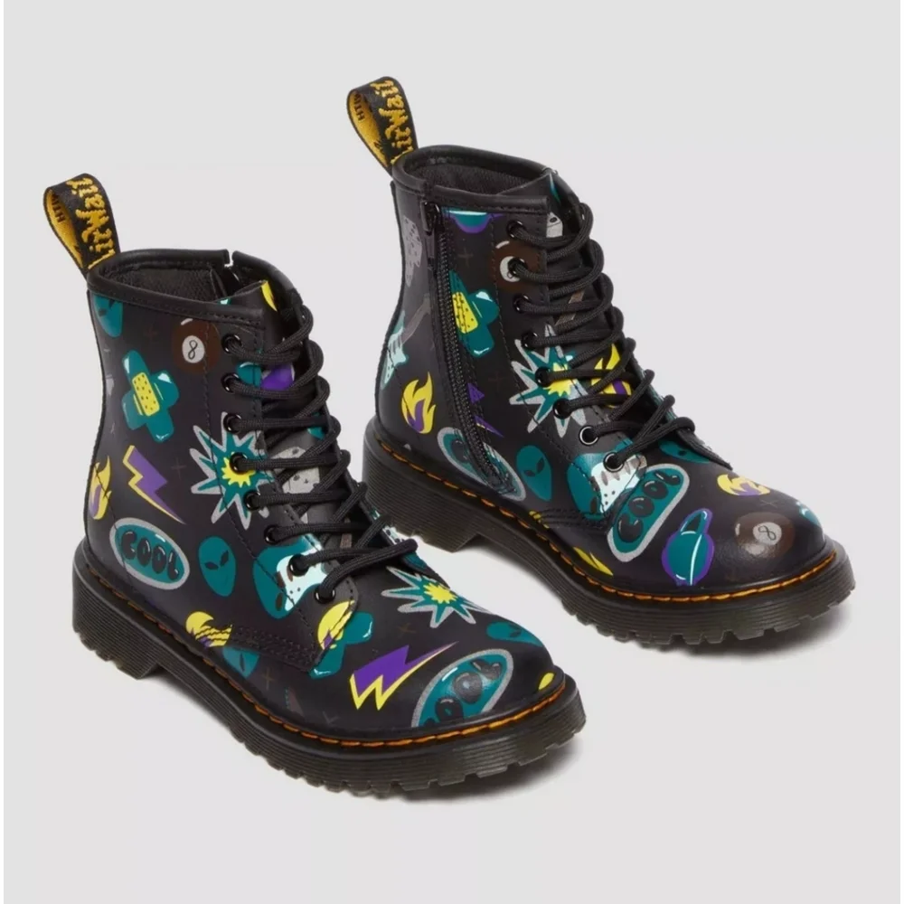 Dr. Martens Junior 1460 Sticker Print Leather Lace Up Boots